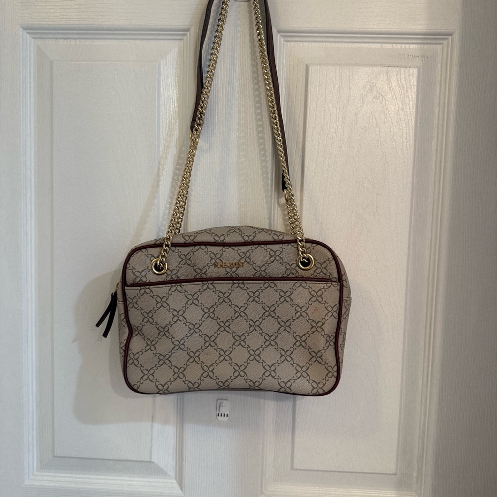 Nine West Beige and Brown Shoulder Bag with Gold Accents